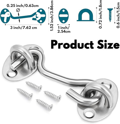 Rainspire (2 Pack) 3 Inch Privacy Hook and Eye Latch for Barn Door, Stainless Steel Gate Latch Barn Door Lock Cabin Hooks for Gate Shutters Window Slide Barn Shed Cabinet Bathroom, Silver