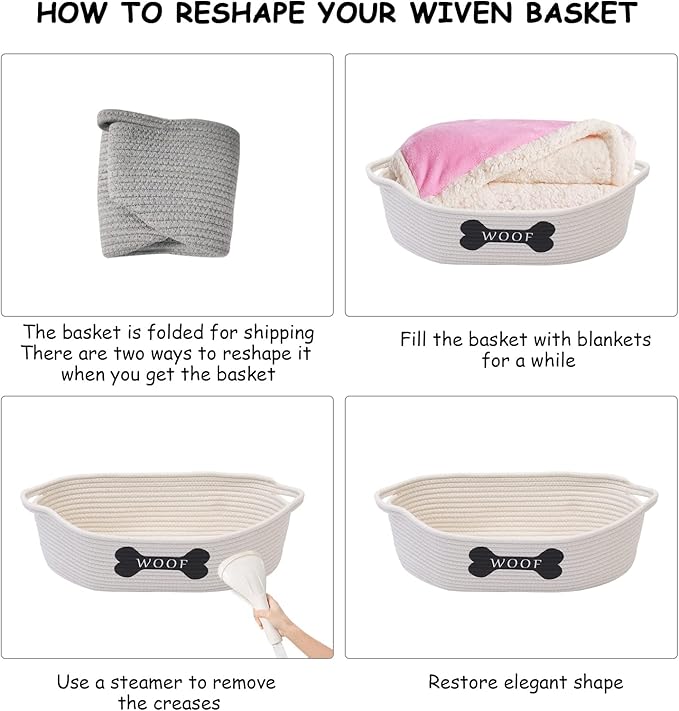 Geyecete Weave Rope Storage Basket - Natural Weave Rope Clutter Organizer - Pet Toy Box - Beige