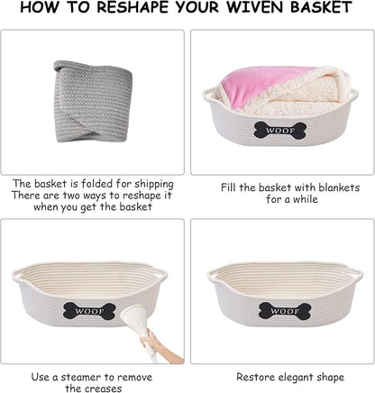 Geyecete Weave Rope Storage Basket - Natural Weave Rope Clutter Organizer - Pet Toy Box - Beige