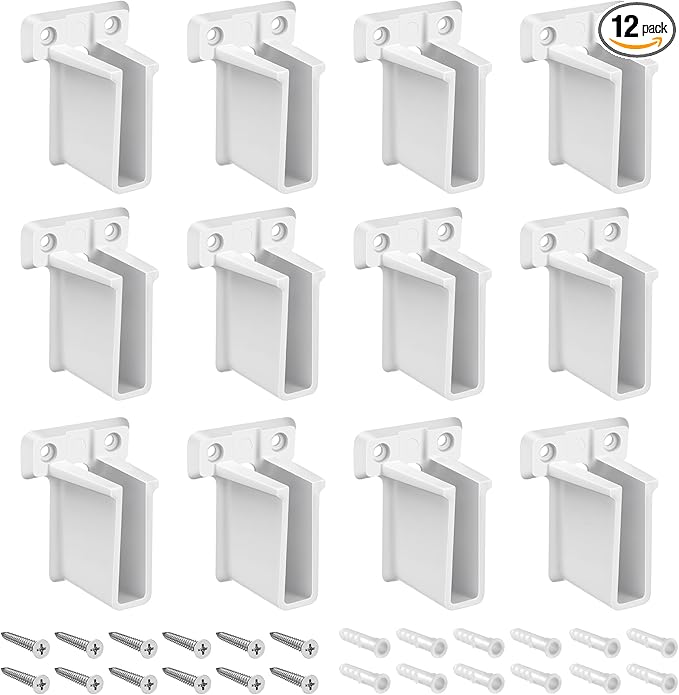 Dreyoo 12 Pack Wire Shelf End Bracket, White Plastic Closet Shelves Brackets, Wall Mount Brackets for Shelves Closet, Screws Included