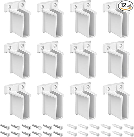 Dreyoo 12 Pack Wire Shelf End Bracket, White Plastic Closet Shelves Brackets, Wall Mount Brackets for Shelves Closet, Screws Included