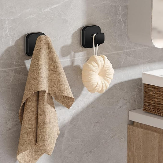 BKV Suction Cup Hooks for Shower,Heavy Duty Shower Hooks for Bathroom Wall,Glass Windows,Smooth Doors to Hang Towels,Robes,Coat,Reusable Suction Cup Wreath Hanger for Christmas Wreaths-Black(2 Pack)