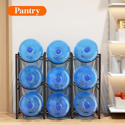 Lifewit 5 Gallon Water Jug Holder, 3 Tier Water Bottle Stand, 9 Slots Heavy Duty Water Dispenser Rack for Gallon Jugs, 375 lb/170 kg Capacity Detachable Water Jug Shelf Organizer for Home/Office Black