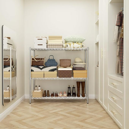 Storage Shelves Heavy Duty, 45" W x 20" D x 47" H Garage Wire Shelving Unit Loads 1200LBS, 3-Tier Adjustable Metal Industrial Utility Shelf Rack for Kitchen, Laundry Room, Pantry, Warehouse, Basement