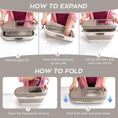 Dog Food Storage Container 10-13lb, Collapsible Pet Food Container with Airtight Lid, Plastic Cat Food Containers Dry Food with Dog Food Scoop and Measuring Cup (Khaki)