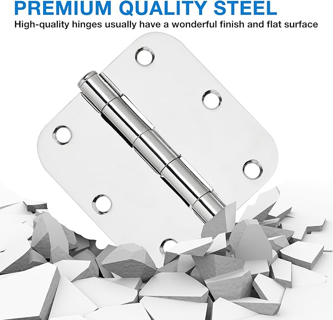 Polished Chrome Door Hinges 3.5 Inch 3 Pack Indoor 3 1/2 Inside Interior Door Hinge Pantry Laundry Basement Bedroom Door Hinges Flat Iron Bifold Residential Stardand Rounded Door Hinge 5/8" Radius