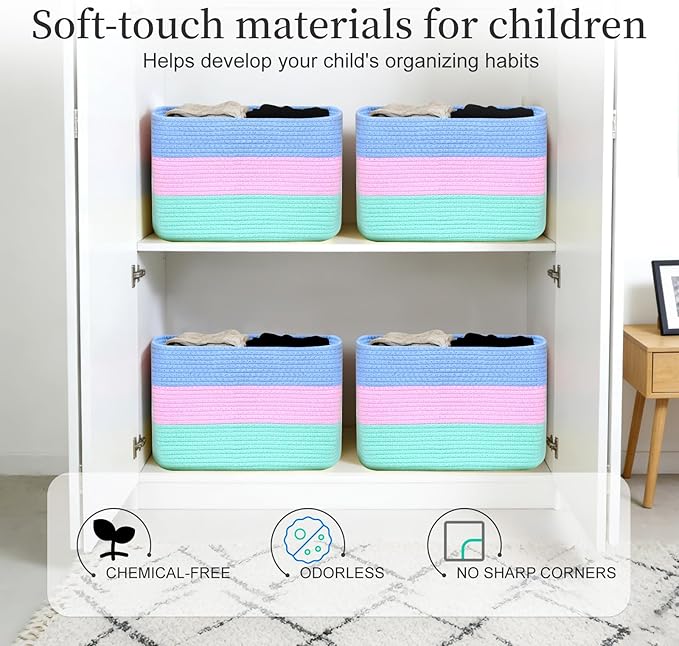 Hopegiver 1 Pack Rainbow Woven Storage Baskets for Shelves, 15x11x10 Inch Cotton Rope Decorative Organizer Bins for Blanket Clothes Book Baby Pet, Colorful Toy Basket for Playroom, Kids Room, Nursery