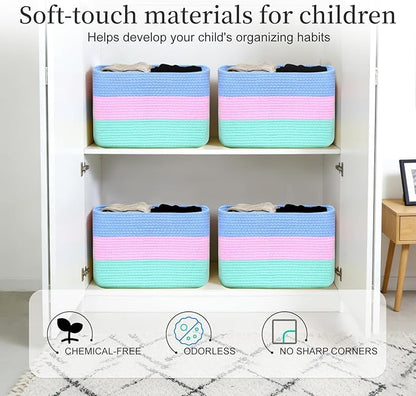 Hopegiver Rainbow Storage Baskets Set of 3, Cotton Rope Toy Storage Bins with Handles, Colorful Woven Nursery & Kids Playroom Organizer Baskets