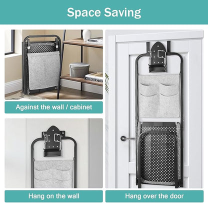 Seiritex Over The Door Ironing Board 14x42 inches with Iron Holder and Pocket Storage Bag, Hanging Iron Board for Home Laundry Room, Black