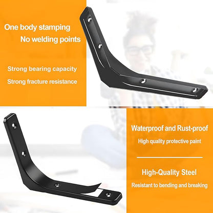 4 PCS Iron Wall Shelf Bracket, 6 x 5 Inch Heavy Duty Shelf Support Bracket Decorative Joint Angle Bracket, Matte Black