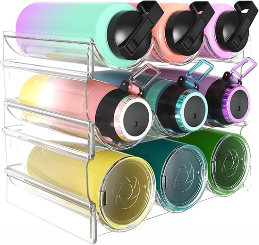 Wine Rack for Inside Cabinet,Wine Bottle Holder Clear Wine Storage Shelf Fridge Organizer - Stackable Water Bottle Organizer Pantry Kitchen Cup/Can/Mug Display Shelf Upgraded Thicken