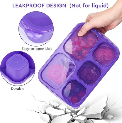 Bento Box Adult - Snack Box Containers 4 Pack, 5 Compartment Lunchables Containers for Kids/Adults, Meal Prep Container Reusable for Travel (Colorful)
