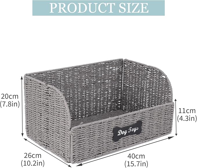 Pet Dog Toy Storage Basket,Collapsible Woven Paper Rope for Dog Cat Toys,Trapezoid Dog Toy Bin,Dog Storage Organizer with Wire Frame,Ideal for Living Room,Playroom(Black)