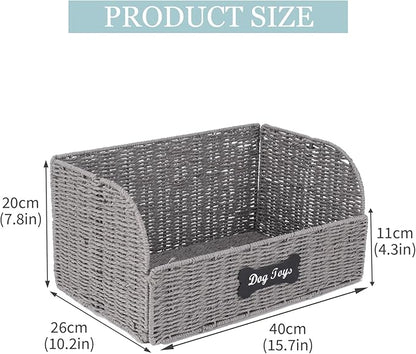 Pet Dog Toy Storage Basket,Collapsible Woven Paper Rope for Dog Cat Toys,Trapezoid Dog Toy Bin,Dog Storage Organizer with Wire Frame,Ideal for Living Room,Playroom(Black)