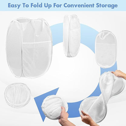 DUCOO Pop Up Laundry Hamper, 14.6 x 14.6 x 22.5 in, Mesh, Foldable, White