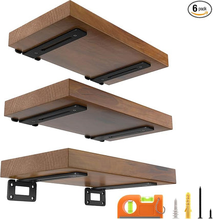 LEOPO 8 Inch 6 Pack Openwork T Shelf Brackets for DIY Floating Shelf,1/5 Inch Thick Heavy Duty Metal Shelf Bracket,L Brackets for Shelves Support