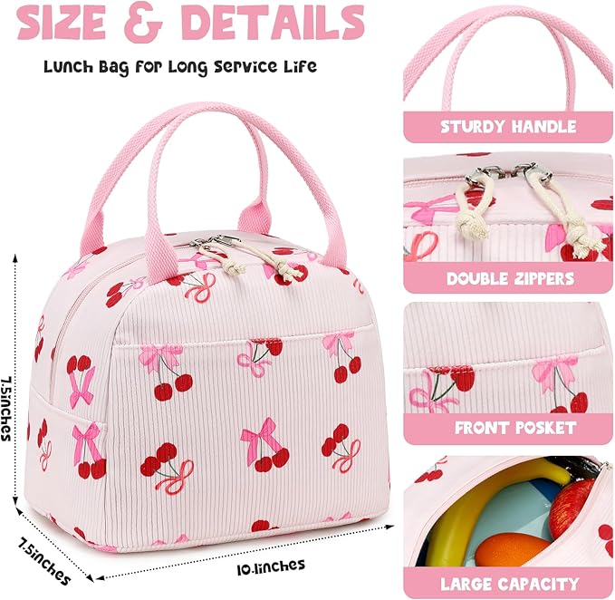 Bluboon Lunch Bag for Women Men Cute Corduroy Lunch Tote Bags Reusable Insulated Lunch Box Large Capacity Reusable Insulated Cooler for Work Picnic or Travel