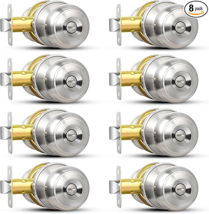 Sopoby Privacy Door Knob, 8 Pack Brushed Nickel Round Keyless Doorknobs Interior/Exterior Lockset, Privacy Locking Door Knobs for Bedroom/Bathroom, Modern Design Door Hardware