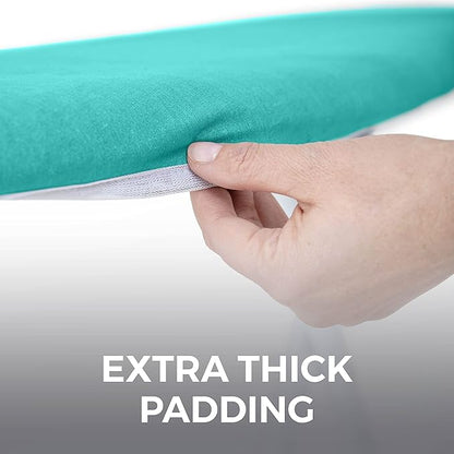 HOME GENIE Ironing Board Cover, Extra Thick Padding, Scorch Resistant Silicone Coating, 15x54 Elastic Edge Heavy Duty Iron Pad Covers Standard Boards, Hook and Loop Fastener Strap, Turquoise
