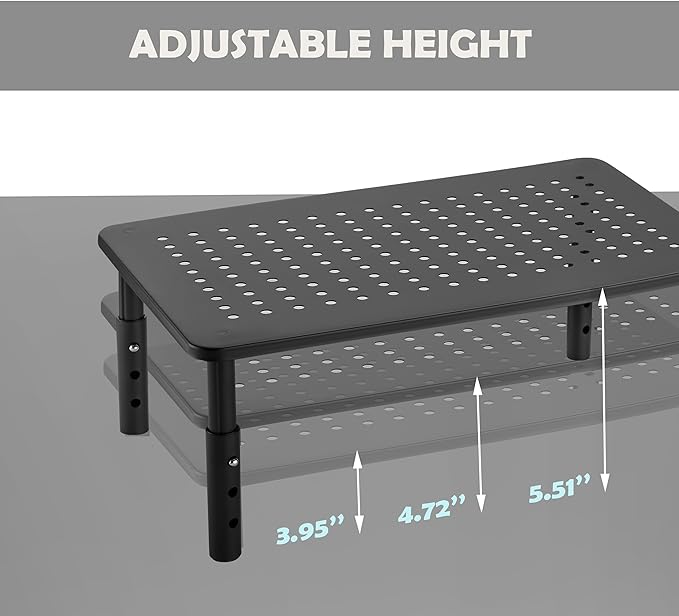 Monitor Stand for Desk Monitor Riser, Adjustable Laptop Riser, Desk Organizer Desktop Printer Laptop Storage Shelf, Mesh Metal Computer Item Stand (1 Piece)(14.5" Lx9.3 W)
