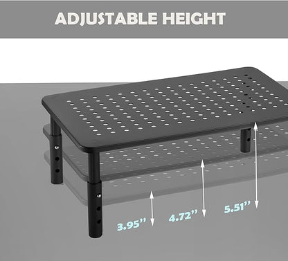 Monitor Stand for Desk Monitor Riser, Adjustable Laptop Riser, Desk Organizer Desktop Printer Laptop Storage Shelf, Mesh Metal Computer Item Stand (1 Piece)(14.5" Lx9.3 W)