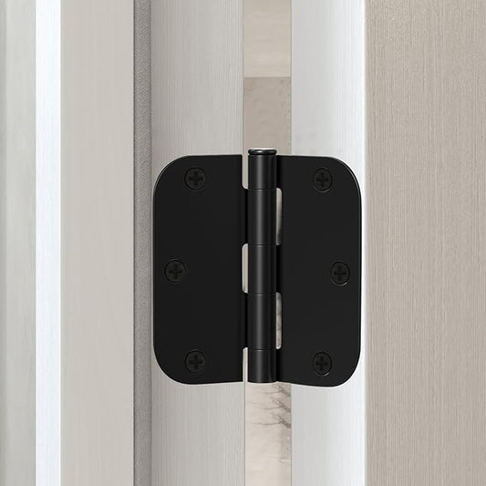 Door Hinges Matte Black - 18 Pack Black Door Hinges 3.5 Inch Rounded Interior Door Hinge with 5/8" Radius Corners - Black Hinge for Doors 3 1/2 Inches Flat Iron Residential Door Hardware