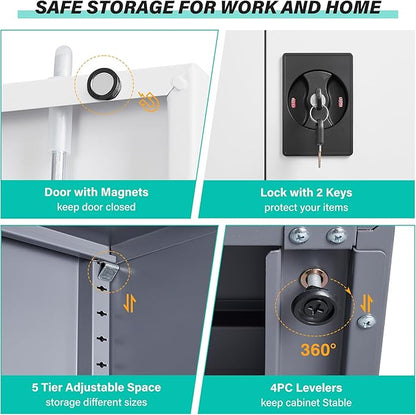 SISESOL Storage Cabinet with Doors and Shelves,71" Metal Storage Cabinet with Lock Door Adjustable Shelf, Steel Lockers for Office, Home,School,Kitchen,Garage Tool Utility Cabinet
