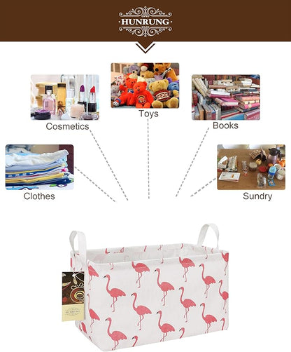 HUNRUNG Rectangle Storage Basket Cute Canvas Organizer Bin for Pet/Children Toys, Books, Clothes Perfect for Rooms/Playroom(Rectangle Flamingo)