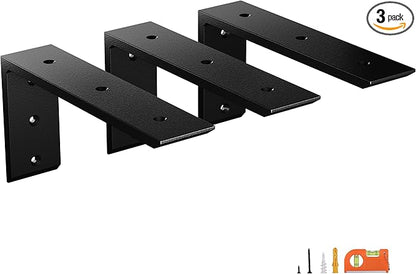 3-Pack 10 Inch Countertop Support Brackets, Heavy Duty L Brackets for Quartz/Wood/Laminate/Granite Countertops | 3/8" Thick Metal Steel | Frosted Black Powder Coated