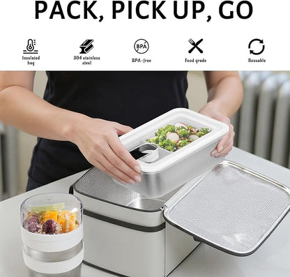 Stainless Steel Bento Lunch Box Set for Adult - 42oz Leak-Proof Bento Lunch Box Container with Thermo, Insulated Bag for Work Travel Dining Out