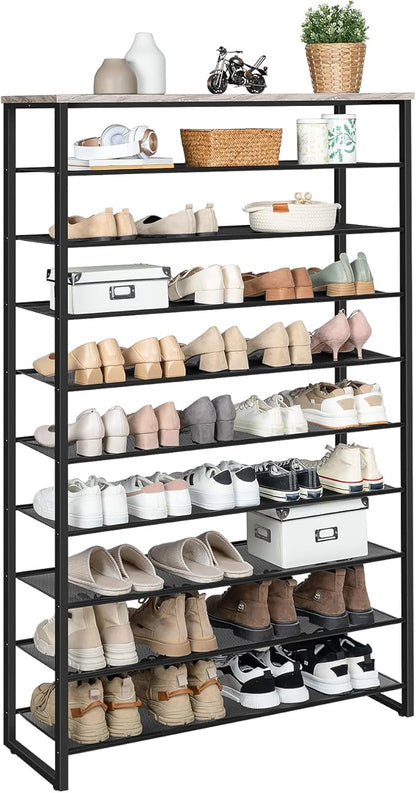 HOOBRO 10-Tier Shoe Rack for Entryway, 39.4" L Shoe Storage Organizer, Large Capacity Shoe Shelf for Closet, Front Door Entrance, Hallway, Holds 45-50 Pairs of Shoes, Greige and Black BG171XJ01