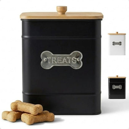 Dog Treat Container Airtight - 6 Inch Wide x 8 Inch Tall Iron Dog Treat Jar for Kitchen Counter with Airtight Bamboo Lid - 12 Cup Capacity Pet Treat Container - Doggie Cookie Jar - Big Treats Canister