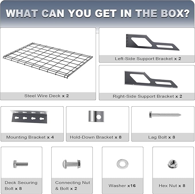 The Atlas 2-Pack 2x3 ft Garage Wall Shelves, 400lbs Heavy Duty Garage Shelving Wall Mounted, 24"x36" Metal Floating Shelf Storage Rack, Hammertone