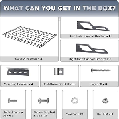 The Atlas 2-Pack 2x3 ft Garage Wall Shelves, 400lbs Heavy Duty Garage Shelving Wall Mounted, 24"x36" Metal Floating Shelf Storage Rack, Hammertone