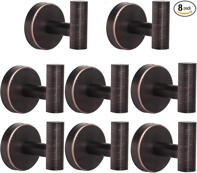 8 Pcs Bathroom Robe Towel Hooks Coat Wall Hook Stainless Steel Heavy Duty Door Hanger Towel Robe Clothes Cabinet Closet Sponges Hook for Bathroom Bedroom Kitchen Hotel Pool (Red Bronze)