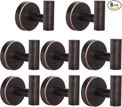 8 Pcs Bathroom Robe Towel Hooks Coat Wall Hook Stainless Steel Heavy Duty Door Hanger Towel Robe Clothes Cabinet Closet Sponges Hook for Bathroom Bedroom Kitchen Hotel Pool (Red Bronze)