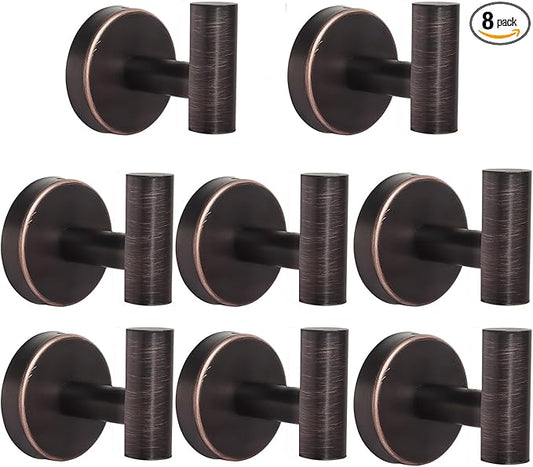 8 Pcs Bathroom Robe Towel Hooks Coat Wall Hook Stainless Steel Heavy Duty Door Hanger Towel Robe Clothes Cabinet Closet Sponges Hook for Bathroom Bedroom Kitchen Hotel Pool (Red Bronze)
