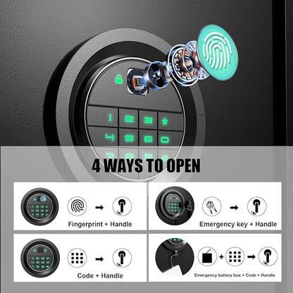 Marcree Biometric Rifle Gun Safe, Quick Access 5-Gun Cabinet with Lock Box, Fingerprint Long Gun Safe for Home Office, Gun Safes for Rifles and Shotguns, Large Shotgun Safes with 3 Pistol Bags