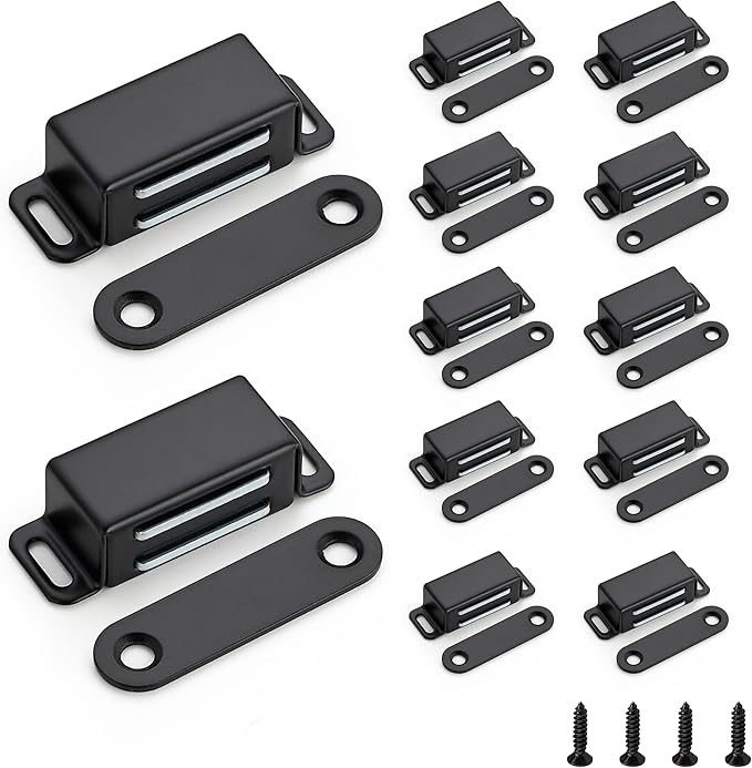 Ravinte 12 Pack Black Magnetic Door Catch, Matte Black Cabinet Magnets, Strong Magnetic Catch Latch for Kitchen Cabinets, Drawers & Cupboards, Stainless Steel Closures