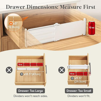 Lifewit 5" Tall 5 Pack Drawer Dividers, 30-47cm/11.5-18.5" Expandable Drawer Divider for Clothes, Adjustable Dresser Drawer Organizers, Drawers Separators for Dresser/Bathroom/Closet/Kitchen White