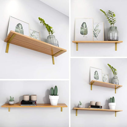 Gold Heavy Duty Shelf Brackets 6 Inch, Rustic Gold Iron L Shelf Bracket, Industrial Modern Metal Floating Shelf with Hardware for DIY Open Shelving, 4 Pack