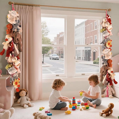 80" 2-Pack Cotton Hanging Storage Chain For Stuffed Animals Storage with 20 Metal Clips, Stuffed Animal Organizer Chain for Wall Corner Nursery Play Room, Pink