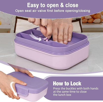 Caperci Stackable Bento Lunch Box for Adult & Teens - Reinforced Leak-Proof Lunch Container 4-Compartment with Utensils & Sauce Container, BPA-Free, Dishwasher/Microwave Safe, 47oz (Orchid Bloom)