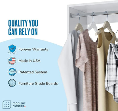 Double Hanging Closet Unit - Modular System for Hanging - Corner Organizer With Storage Shelves (White, 19.5 Inches Wide)