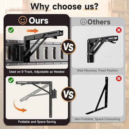 4 Pack E Track Folding Shelf Brackets - 12 Inches Heavy Duty Steel E Track Folding Shelf Bracket with Stainless Pivot,E Track Folding Fixed Shelf Bracket for Truck,Enclosed Trailer,Garage,Workbench