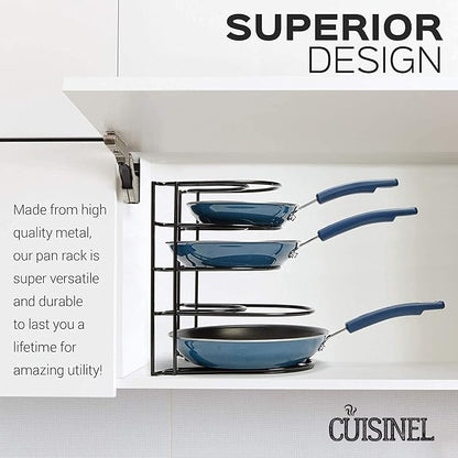 Cuisinel Heavy Duty Pots and Pans Organizer Rack - 12.2"-Inch Tall - 5 Tier Rack - Holds 50 LB - Cast Iron Skillets, Griddles, Shallow Cookware - Space Saving Kitchen Storage - No Assembly Required