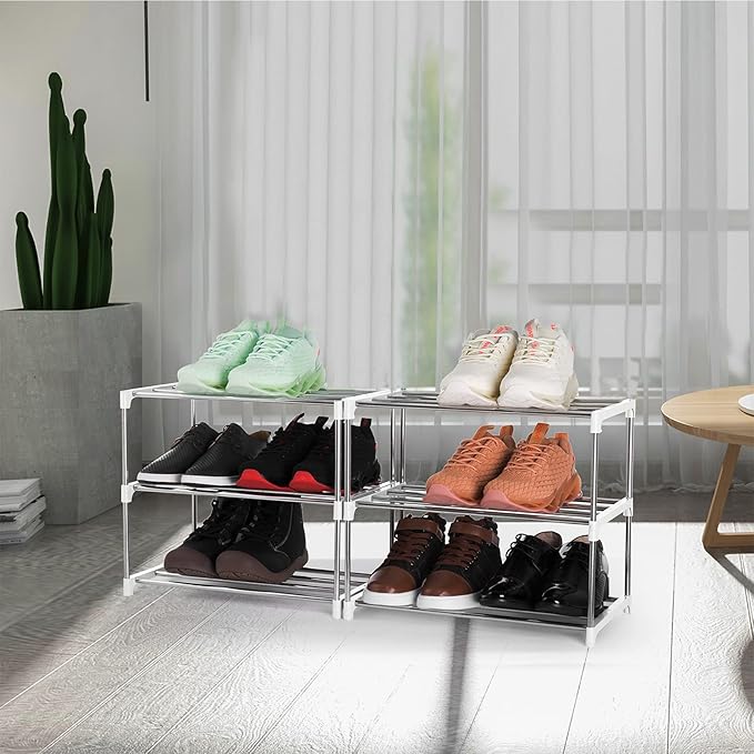 3-Tier Stackable Small Shoe Rack, Lightweight Shoe Shelf Storage Organizer for Entryway, Hallway and Closet(White)