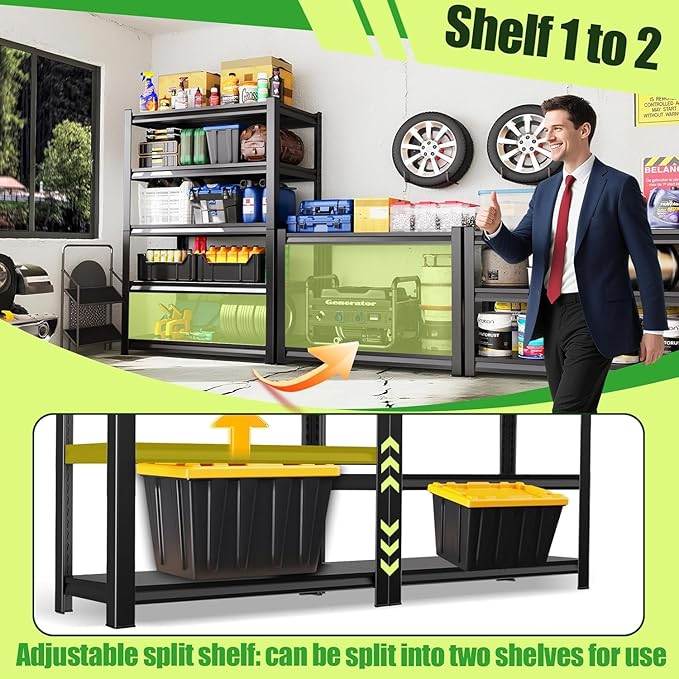 Garage Shelving,Heavy Duty Garage Storage Shelves,Metal Shelving Unit,5 Tier Adjustable Steel Utility Shelf,Use for Basement,Warehouse, Pantry Closet,Black (Steel-72''H*16" D*36''W)