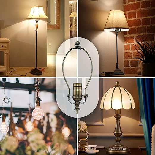 Lamp Rewire Kit,Make a Lamp or Repair Kit,3-Way Lamp Socket with Matching Cord Lamp Harp Set,Lamp Wiring Kit for Table Floor Lamp,Essential Hardware for DIY Lamp Design or Repair (Antique Brass, 1)