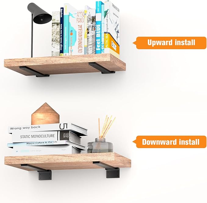 Floating Shelf Brackets 8 inch 10 Pack L Brackets for Shelves Black Metal Heavy Duty Shelf Bracket for DIY Decorative with Mounting Hardware